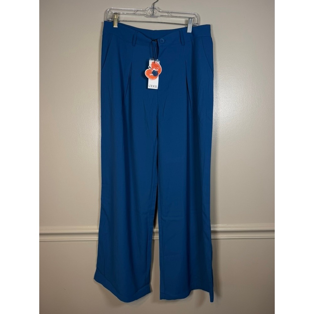Cider Trousers Women XL Blue NWT Wide Leg High Waist Pleated Dress Pants